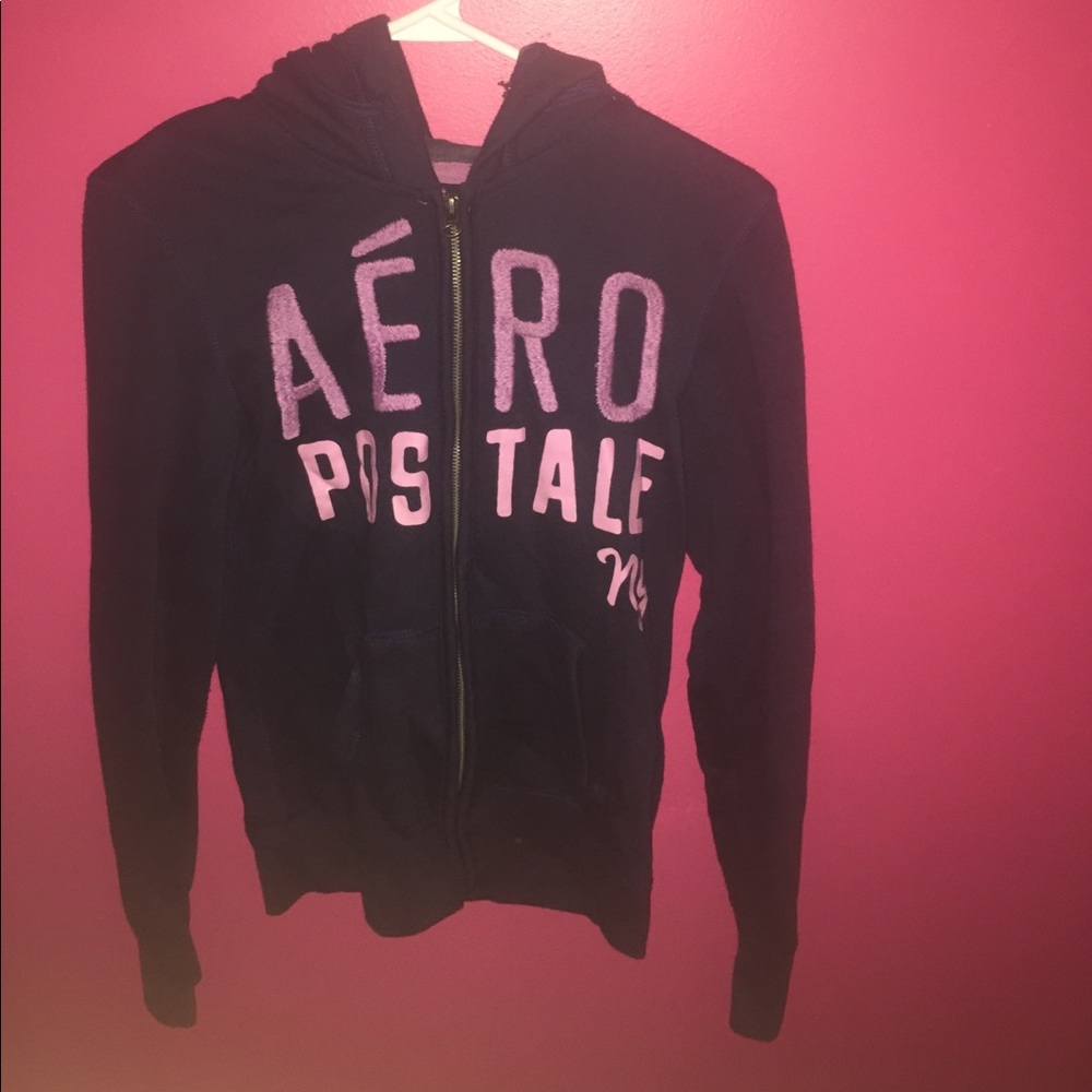 Aeropostale Graphic Navy & Purple Zip-Up Hoodie